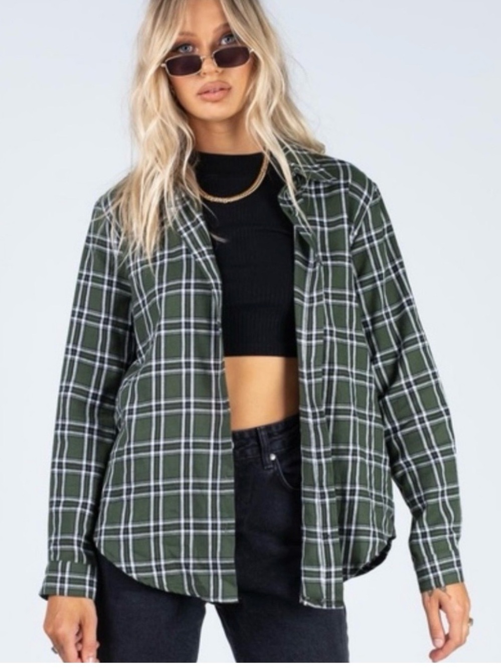 Princess Polly Nora Green Plaid Long Sleeve Button Blouse Shirt